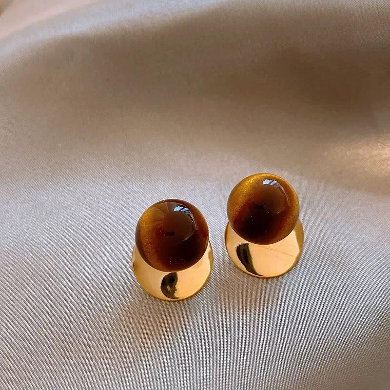 Silver Needle Tiger Eye Geometric Irregular Stud Earrings - Autumn Winter Retro Niche High-End Style.