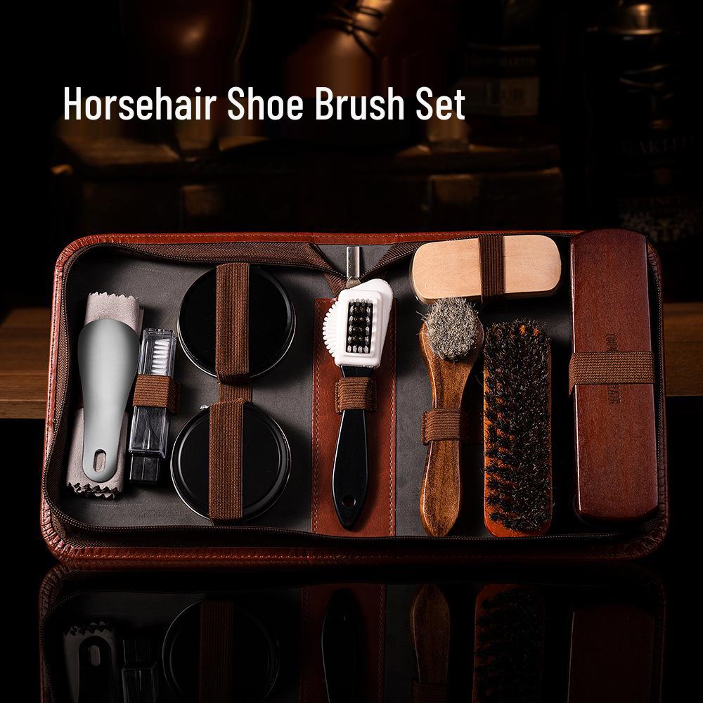 Horsehair Brush & Shoe Polish Set: Black & Colorless Leather Cleaning & Maintenance Kit for Shoes & Jackets