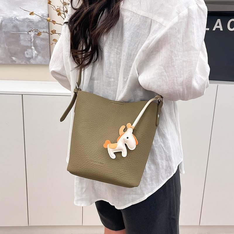 Retro Lychee Muster Pendler Bucket Bag Damen Trend Vielseitig Lässig Einfache Schulter Messenger Bag