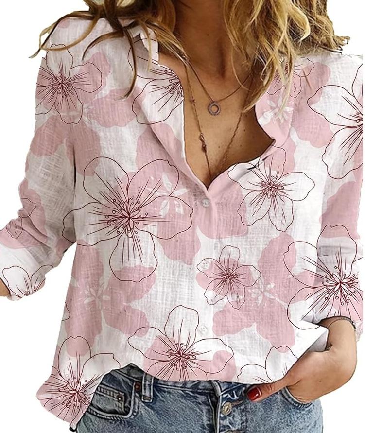Spring and Fall European Style Solid Color Casual Loose Fit Long Sleeve Blouse Women