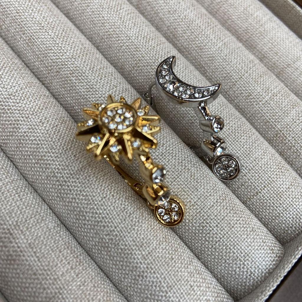 Gold and Silver Two-color Shining Moon Sun Earrings Copper Silver-plated Romantic Earrings