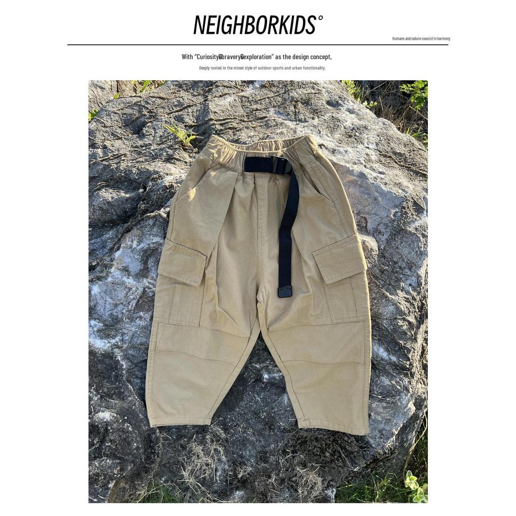 2025 Autumn Kids' Japanese Straight-Leg Loose Cotton Cargo Pants