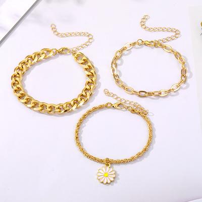 For Holidays Stackable Bracelet 3pcs/set For Daily Wear Classic Women's A Gift Chain Design Suitable Simple Daisy Pendant Accessories