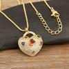 Nidin New Fashion Heart Shape Hollow Design Delicate Pendant Necklace For Women Men Inlaid Colorful Zircon Jewelry Birthday Gift