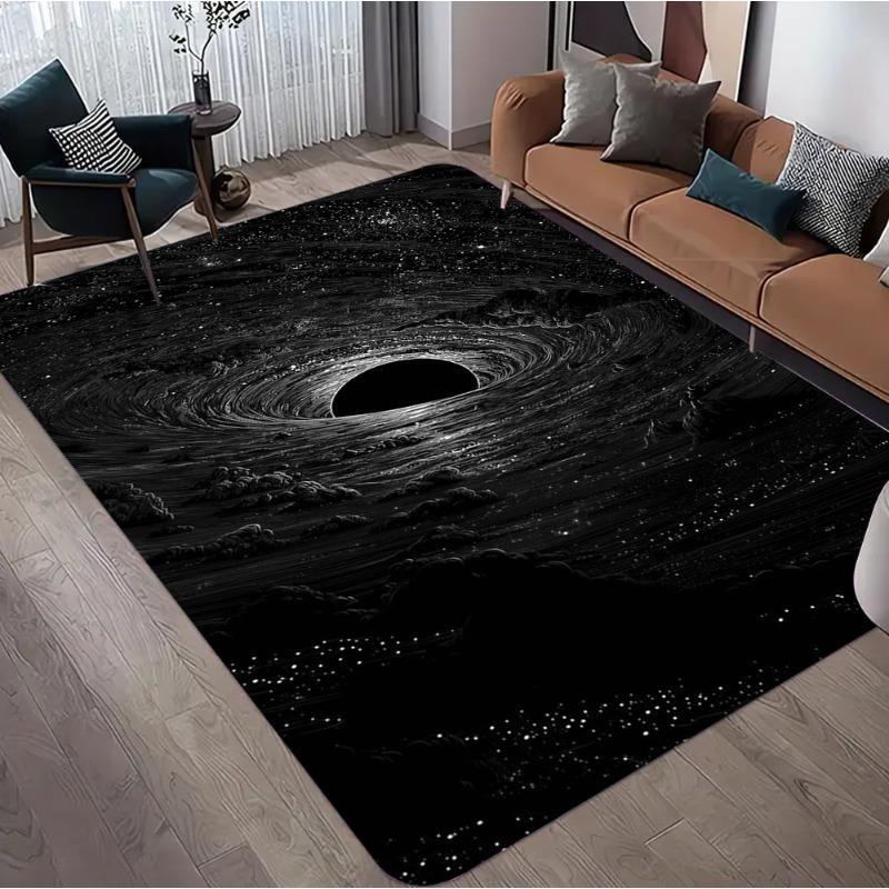 Cosmic Black Hole Pattern Area Rug Spiral Galaxy Design Soft Non-slip Carpet Living Room Bedroom Hallway Decor Mat