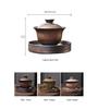 Imitation Wood-Fired Gaiwan Tea Set: Retro Old Rock Mud Three-Piece Kung Fu Tea Cup and Bowl with Free Shipping