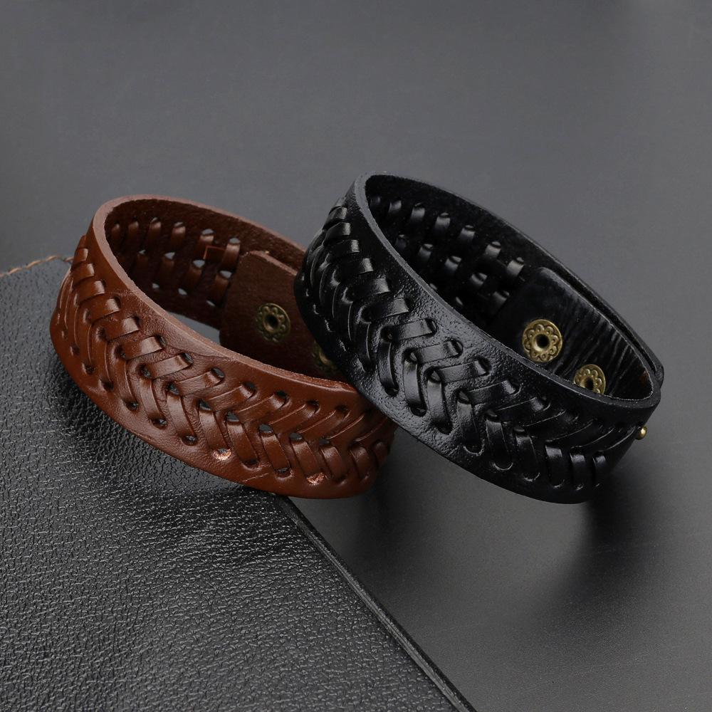 Pulseira Masculina de Couro Tecida à Mão - Estilo Popular Europeu e Americano
