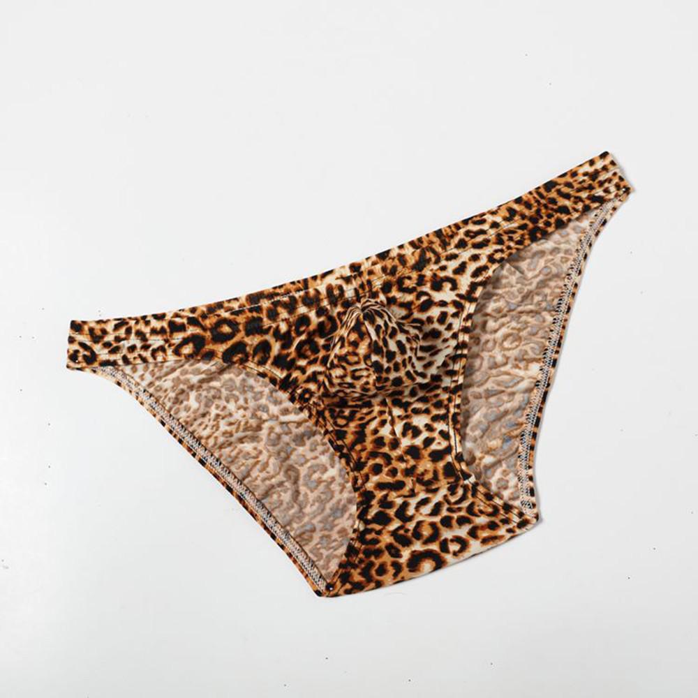 Men Sexy Underwear Leopard Printed Briefs Low Rise Breathable Underpants