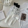 Ballet-style Dui Dui Socks for Women, Spring and Summer Embroidered Bow, Heart-shaped Mid-calf Socks, Double-layer Cotton Socks