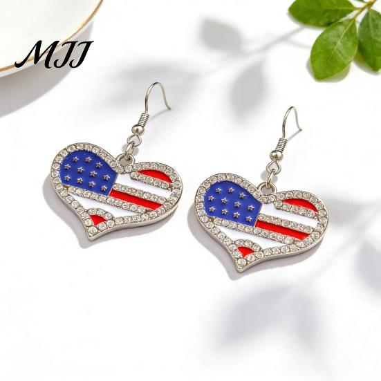 Exquisite Craftsmanship Earrings 1 Pair Hook American Independence Day Pattern Hollow Patriotic Alloy Heart Star Shape Red White Blue Jewelry