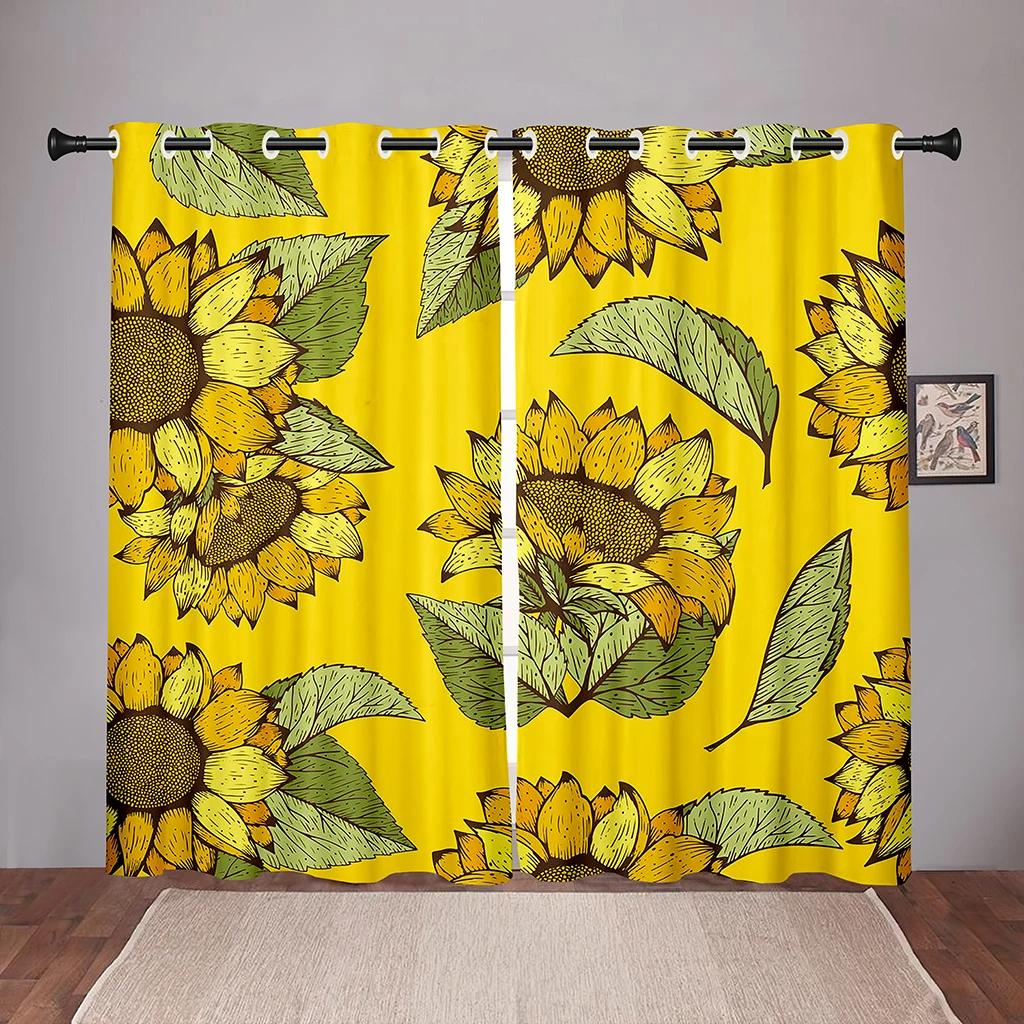 Sunflower Floral Vintage On Sale Blackout Window Curtain for Bedroom Living Room Bathroom Kicthen Door Thick High Shading New