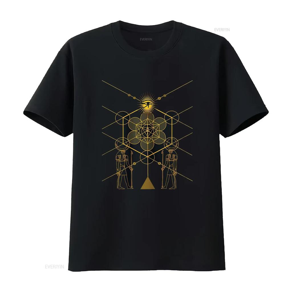 Sacred Geometry Science Egyptian HORUS HERU T Shirt Vintage Washed Homme Top For Everyday Wear Unisex Casual Slightly Stretched