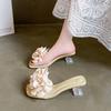 Fairy Wind Crystal and Slippers Female Summer Wear 2025 New Summer Thick Heel One-word Drag Middle Heel Women's Sandals