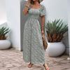Women's Square Neck Puff Sleeve Wide Leg Printed Jumpsuit