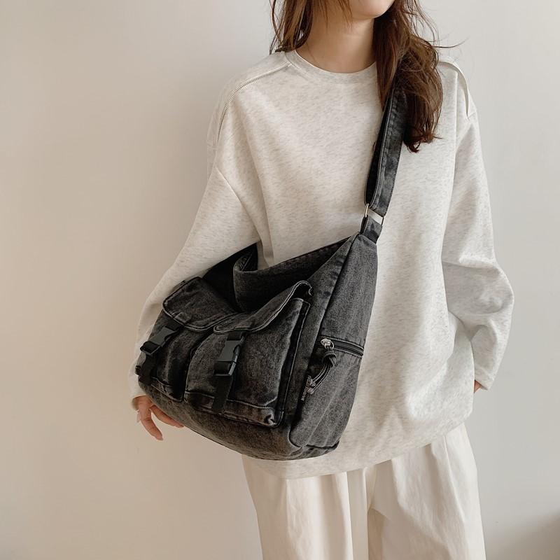Damen Vintage Pendlertasche Große Kapazität Denim Umhängetasche