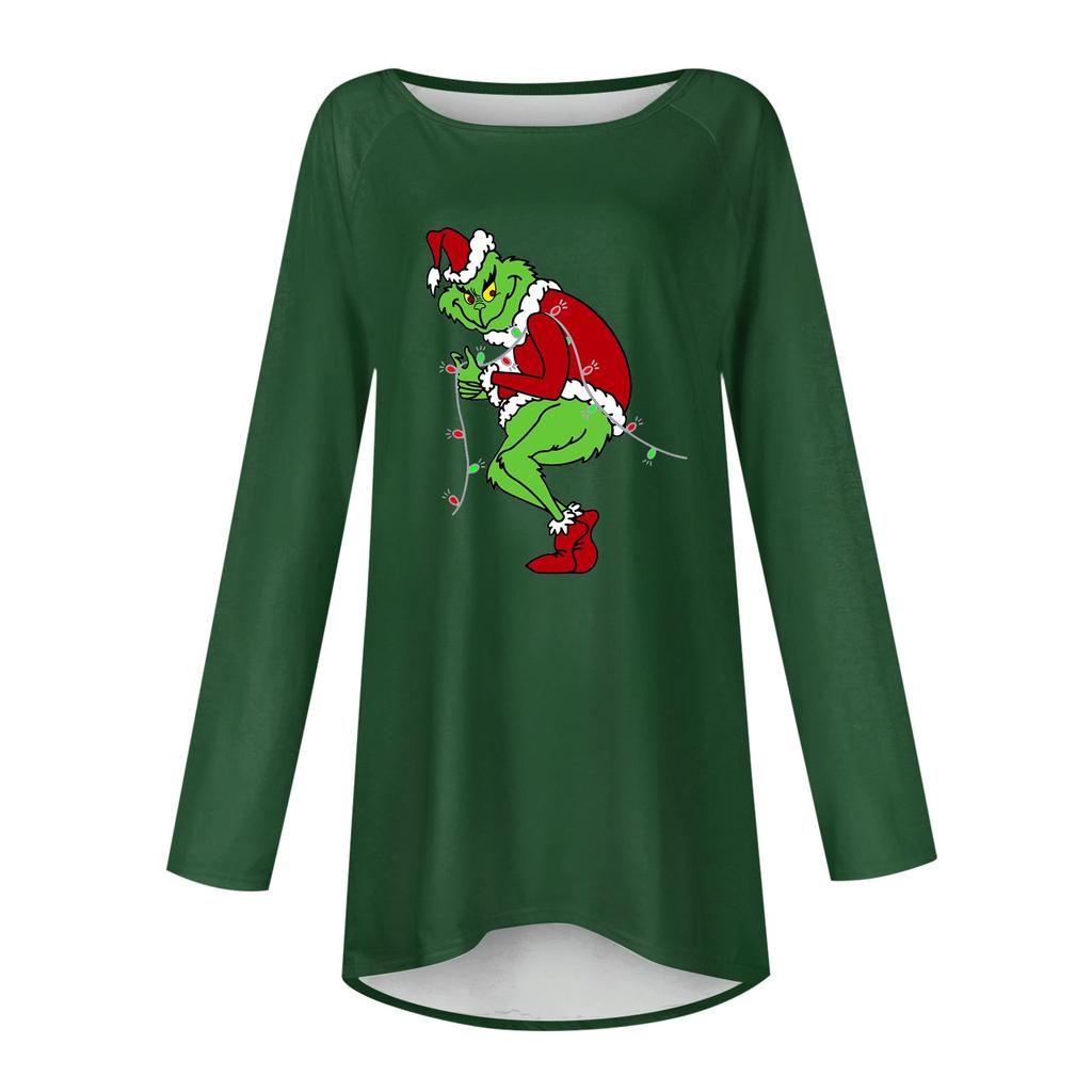 Modna damska koszulka z nadrukiem i długim rękawem w dużym rozmiarze i okrągłym dekoltem