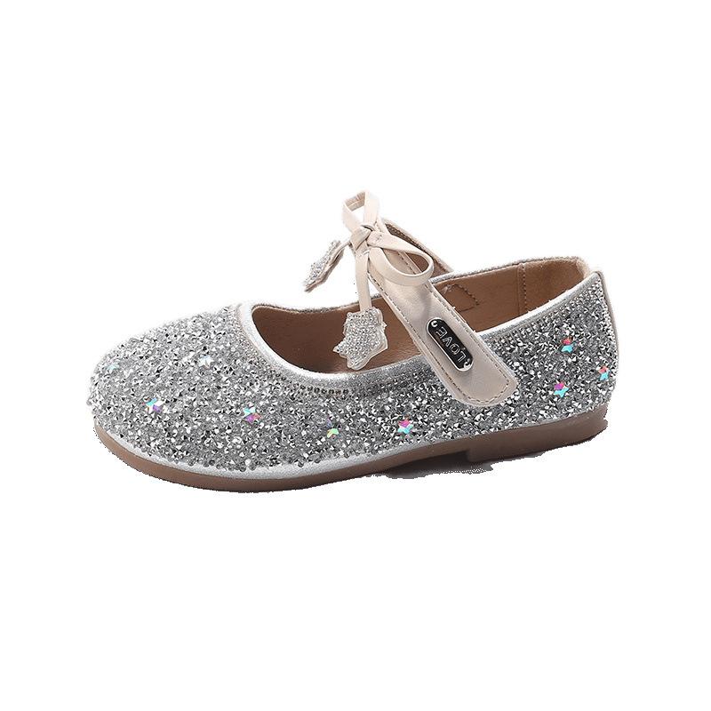 Girls' princess shoes 2025 new children's shoes spring pink crystal shoes with dress sparkling baby girl shoes