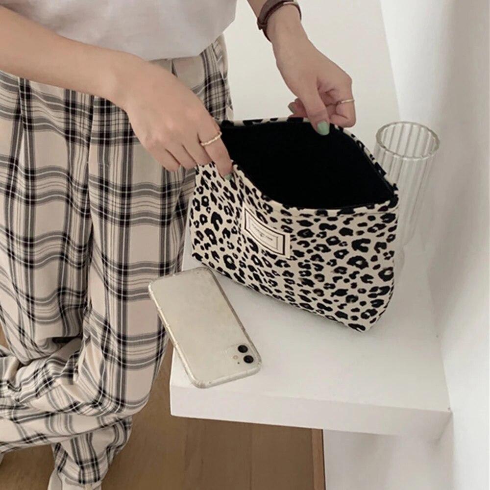 Modische Make-up-Tasche im Western-Stil mit Leopardenmuster, tragbare Canvas-Handytasche, Handtasche, minimalistische Aufbewahrungstasche