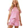 Spring/Summer Women's Minimalist Striped Short-Sleeve Two-Piece Set - Casual Homewear.