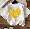 Damen Lässiges Kurzarm Rundhals T-Shirt Niedlicher Gelber Enten Herz Druck Atmungsaktiv Sommer Lässig Bequem Damenbekleidung