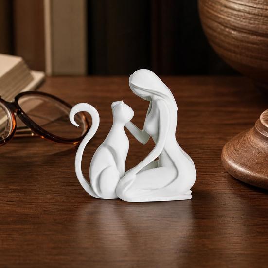 Baizihuahu 3D Printed Sculpture, Woman And Cat Shape, Matte Finish Durable Figurine, Light Luxury Style Ornament for Home Decor