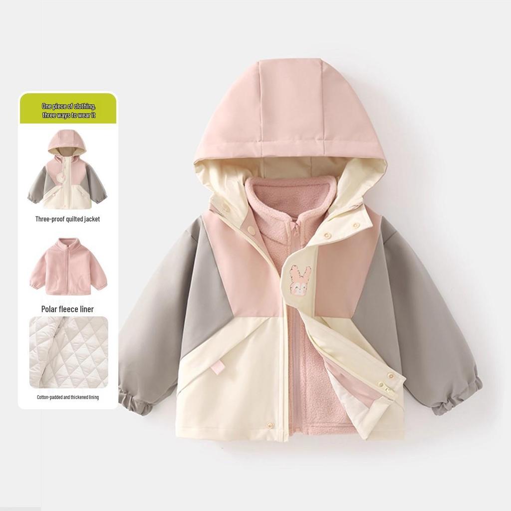 Jingqi Kinder Drei-in-Eins Wasserdichter Windbreaker: Warme Jacke mit Kapuze für Jungen und Mädchen - Herbst/Winter.