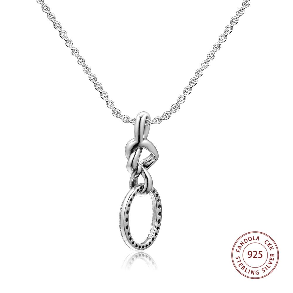 Knotted Heart Necklace 925 Sterling Silver Clear CZ Necklaces Pendants for Women Fine Jewelry Collier Femme Argent S925