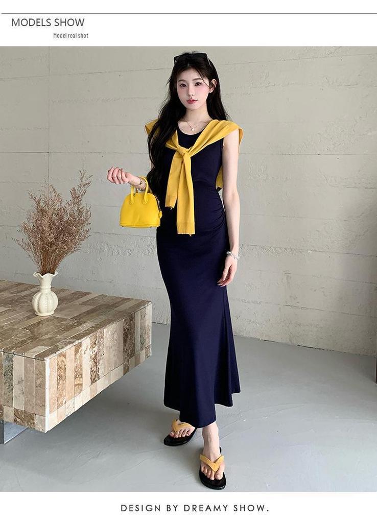2026 Summer Elegant Maternity Tank Dress & Knit Shawl Two-Piece Set