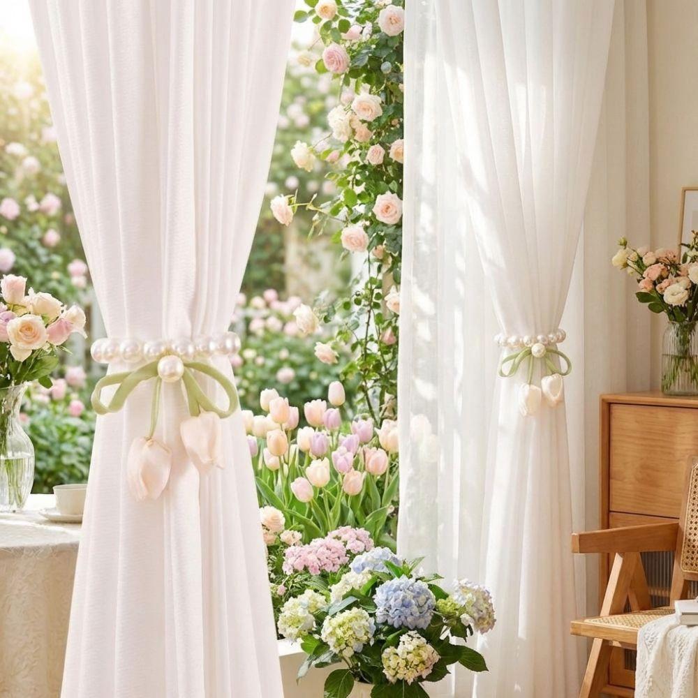 Romantic Flower Pearl Curtain Buckle Exquisite Tulip Curtain Straps Curtains Tie Rope  Office
