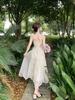 White seaside vacation big halter neck suspender dress new feminine summer fairy skirt
