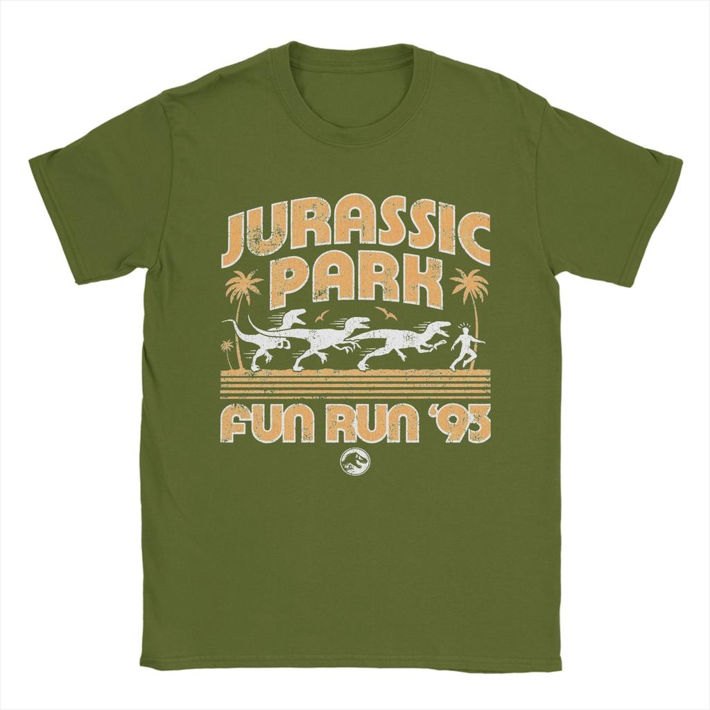 Men Jurassic Park Fun Run 93 T Shirts  100% Cotton Tops Casual Short Sleeve Round Neck Tees Summer T-Shirts
