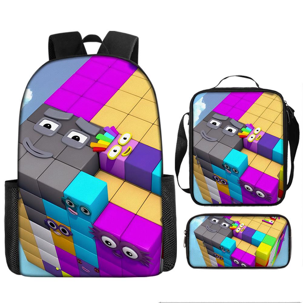 Digital Building Block Numberblocks School Bag Large Capacity Polyester Backpack Satchel Bag Pencil Bag Backpack Three-Piece Set