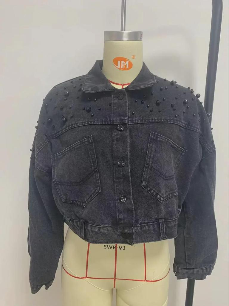 New Women's European and American Beaded Denim Jacket - Short, Loose, and Trendy