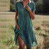 Summer Women Polka Dot Print V-neck Short Sleeve Casual Loose Shirt Long Dress for European American Cross-border Fashion