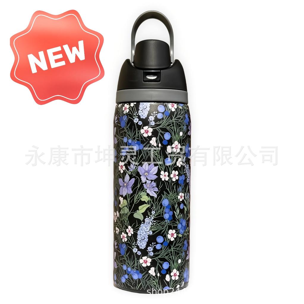 1pcs Floral Insulation Stainless Steel Thermos Bright Summer Garden Design Keeps Drinks Warm or Cold for Home and Outdoor Use