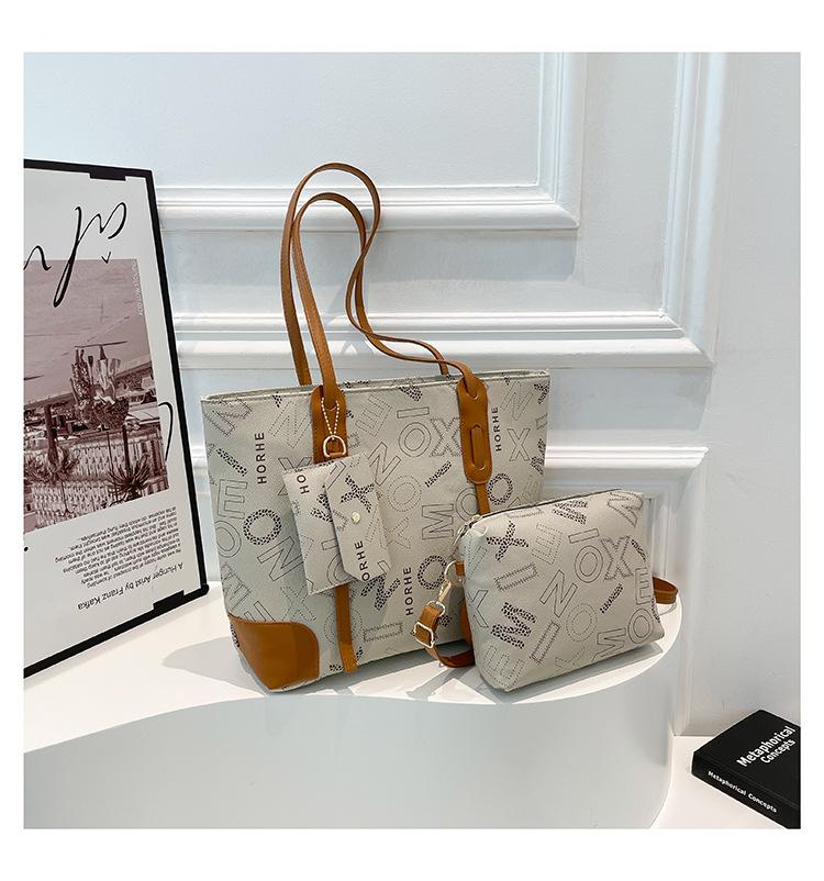 Retro letter three-piece spring new large-capacity fashion hand-held underarm tote shoulder bag women