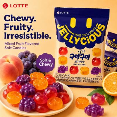 Lotte Weiche Bonbons mit gemischtem Fruchtgeschmack 70g | Heller Fruchtgeschmack, Federnde Kaumasse, Kleine tragbare Packung