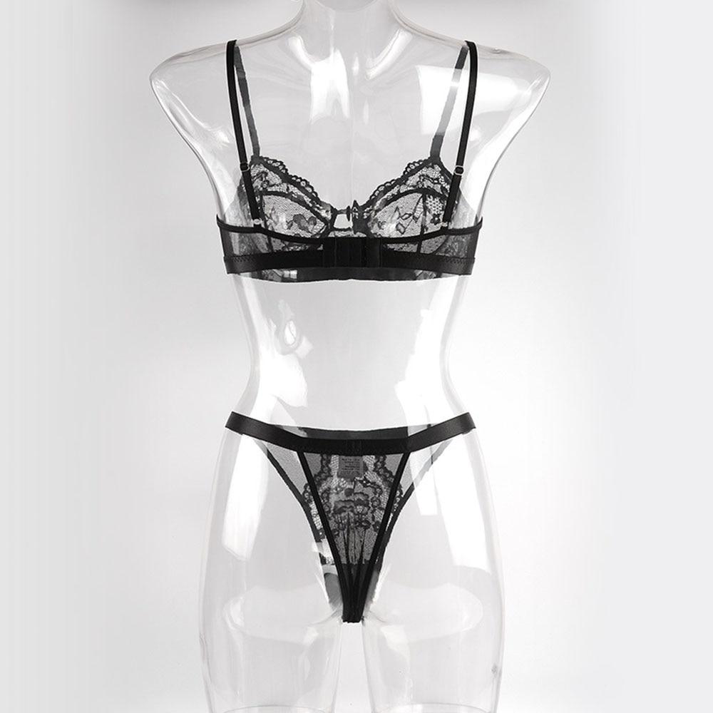 Sexy Perspective Lingerie Lace Bra Bikini Pajamas Underwear Three-point Split Bra Briefs Set