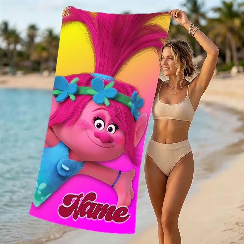 Customizable personalized beach towels Trolls themed designs.Suitable for the beach, yoga, sports;ideal as beach accessories