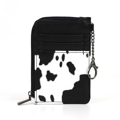 Full Cow Print Women Credit Card Holder Wallet Women Small Cute Keychain Wallet with A Zipper Pocket Thin Slim  Minmalist
