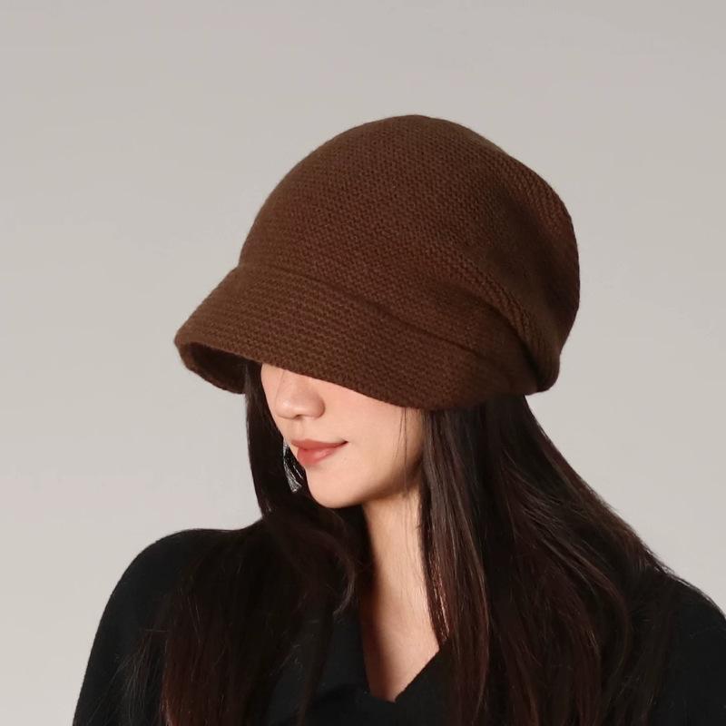 Autumn and Winter Bucket Hat Women's Cap Bag Head Show Face Small Warm Casual Versatile Knitted Wool Stacking Hat