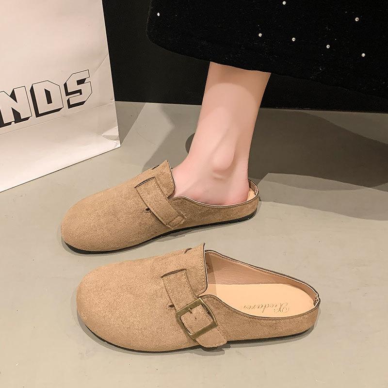 Fashion Lazy Shoes Versatile Flat Birkenstocks Women'S Autumn Retro French Baotou Half Slippers