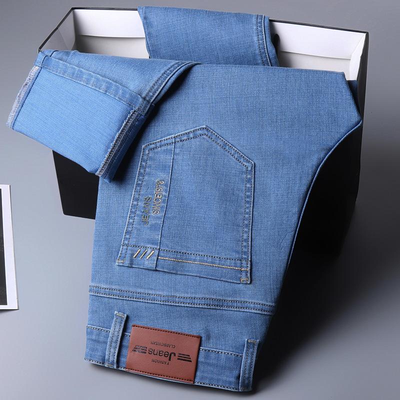 Spring And Autumn Winter New Men'S Plush/Regular Jeans Slimming Straight Stretch Business Versatile Long Pants