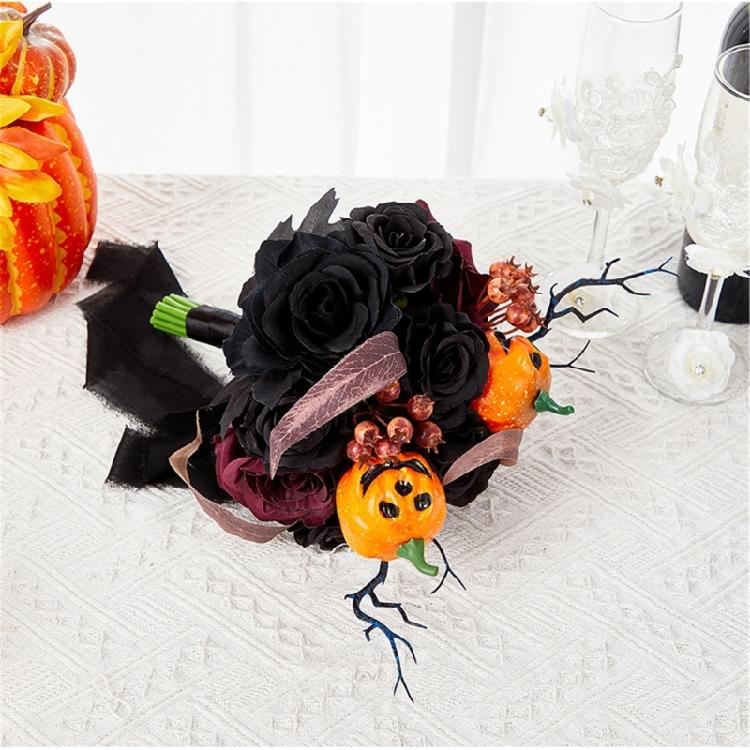 Halloween Wedding Bouquets with Pumpkin for Bride and Bridesmaids, Bridal Bouquets Wedding Bouquets with Ribbon