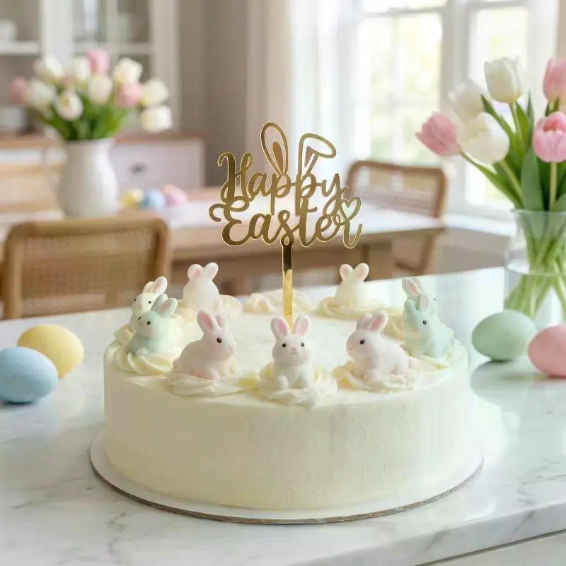Topper de Pastel de Conejo de Pascua Feliz Coloreado Decoraciones para Postres Acrílico Dorado Toppers de Pastel para Fiesta Infantil Festival Suministros para Hornear de Pascua