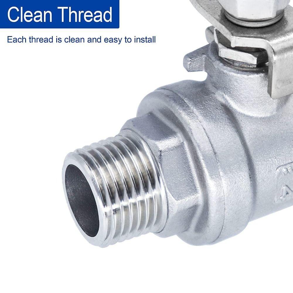 NPT Thread 304 Stainless Steel Ball Valve 1/2" Silver Gas Valve 1000 WOG Female X Male Shut-Off Switch Gas