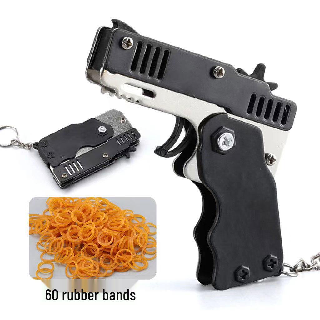 Folding Alloy Rubber Band Gun Toy Keychain for Kids
