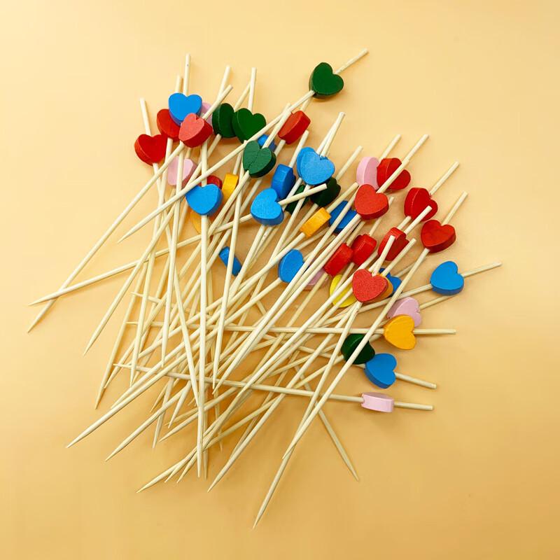 Disposable Mixed Color Heart Bamboo Fruit Picks