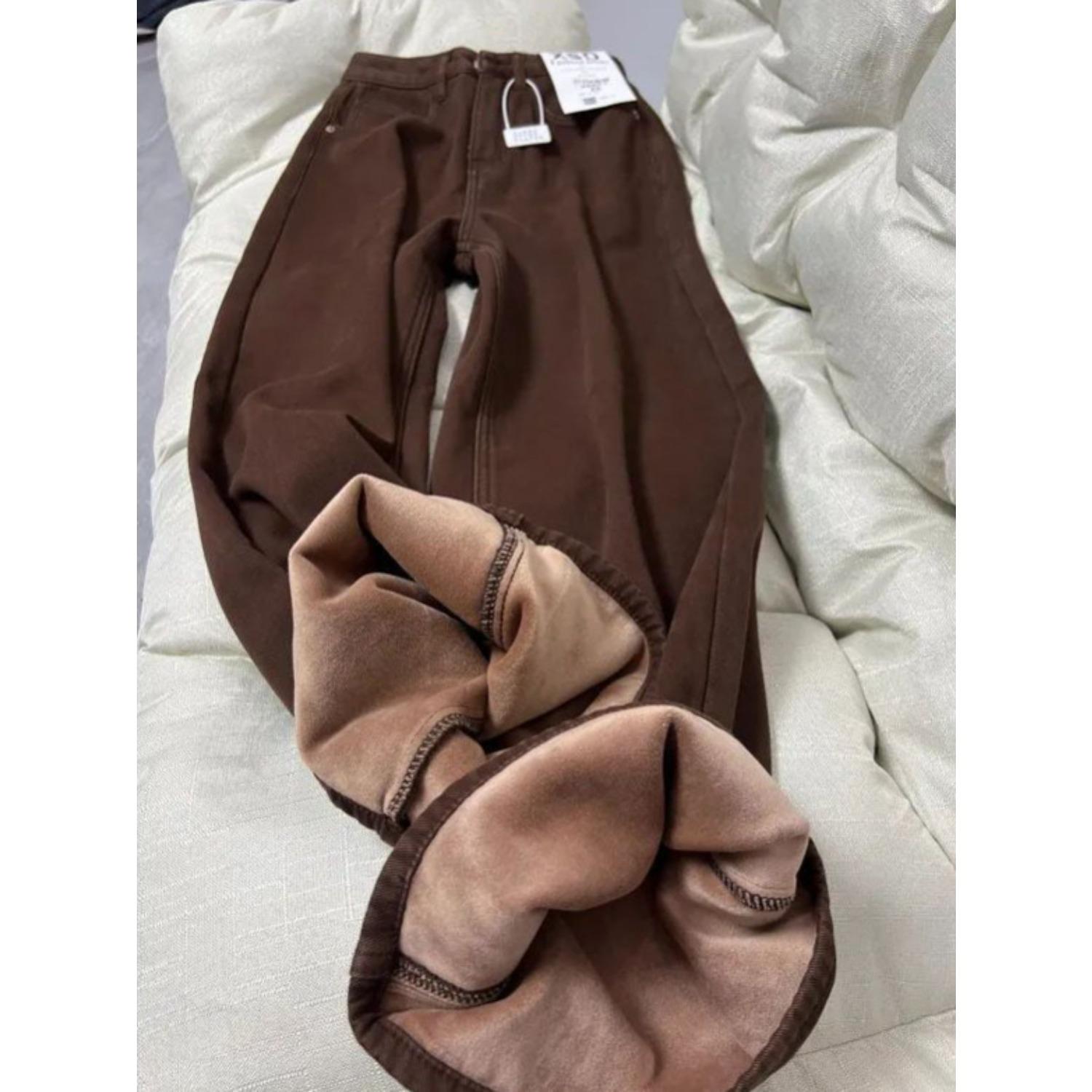 Women s High Waist Wide Leg Jeans Winter Fleece Lined Denim Pants Warm Thick S