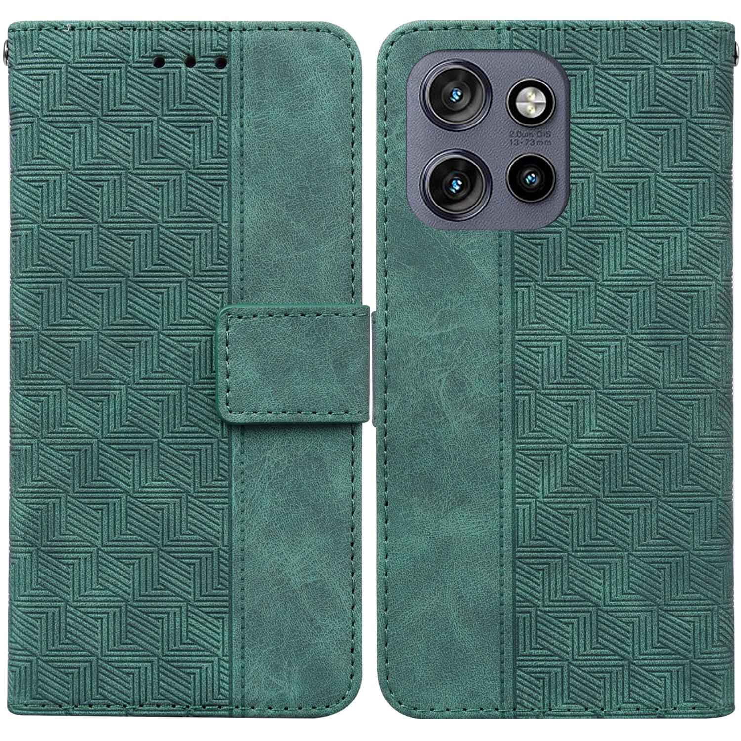 

For Motorola Edge 50 Neo 5G/Moto S50 5G/Thinkphone 25 5G Case Geometry Pattern Leather Wallet Phone Cover with Wrist Strap Green